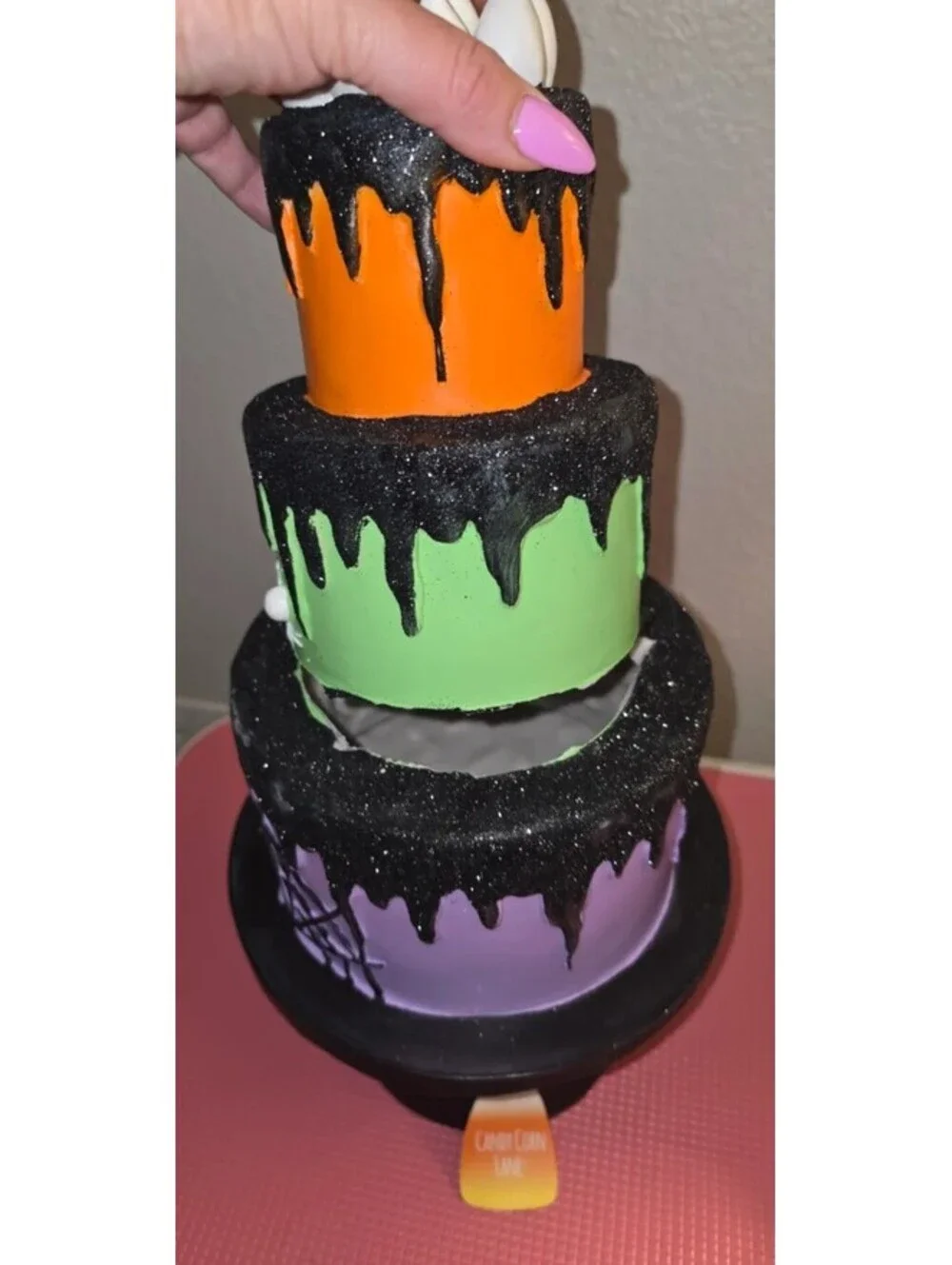 GHOULISH 3 TIER HALLOWEEN FAUX CAKE PEDESTAL STAND CRAFT DAMAGED REPAIR AS IS